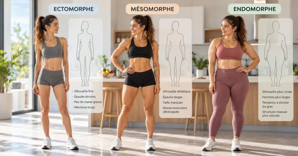 Un type morphologique féminin ectomorphe, mésomorphe et endomorphe côte à côte.